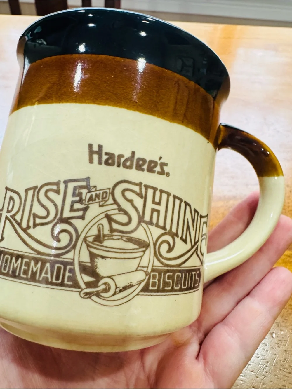 Vintage 1980’s Hardees Rise and Shine coffee mugs restaurant retro brown
